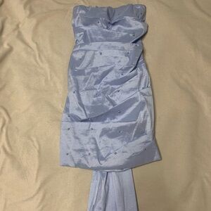 Strapless Light Blue Dress with Beaded Details